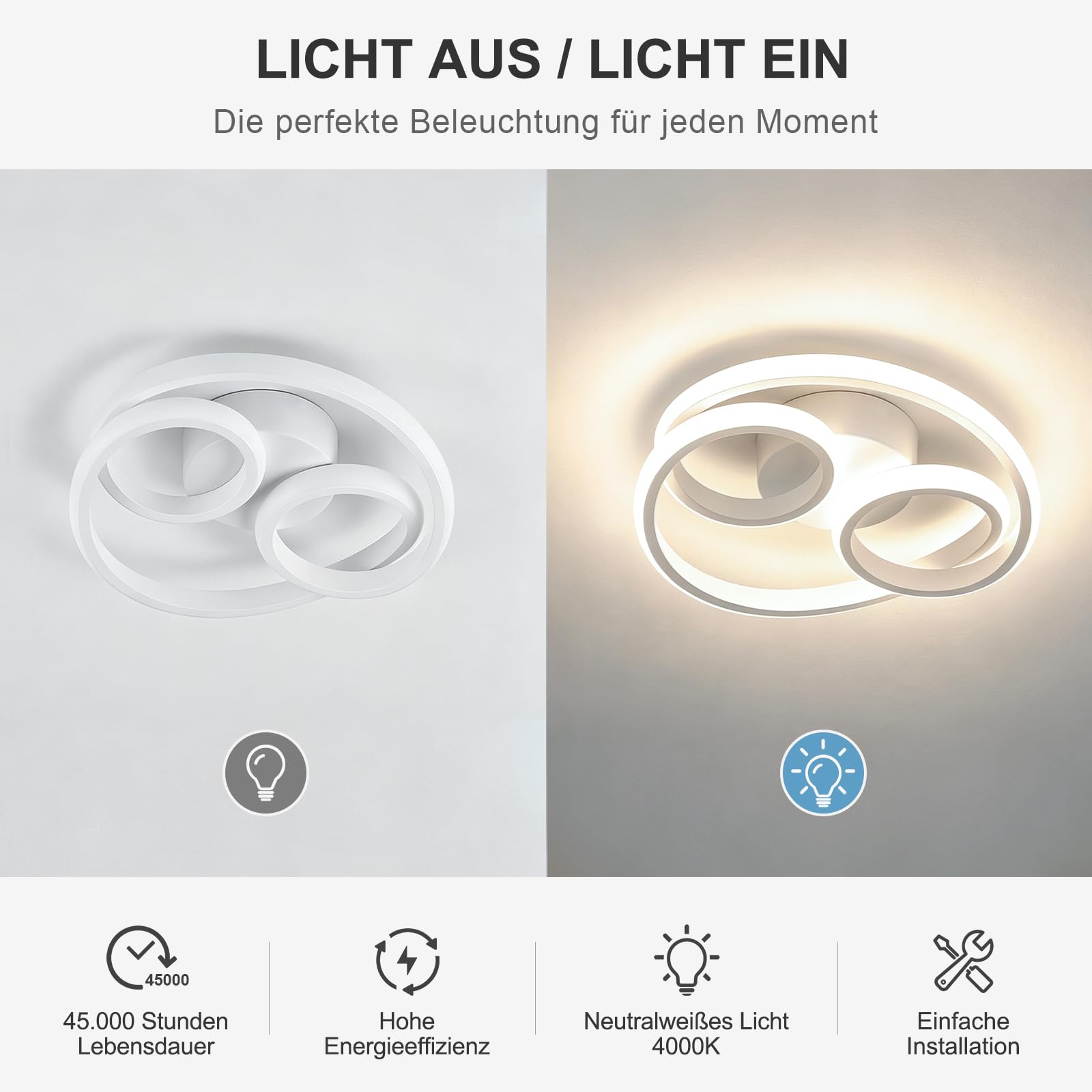 Plafonnier LED 36W 4000K, Luminaires intérieur Moderne Rond, Ø30cm