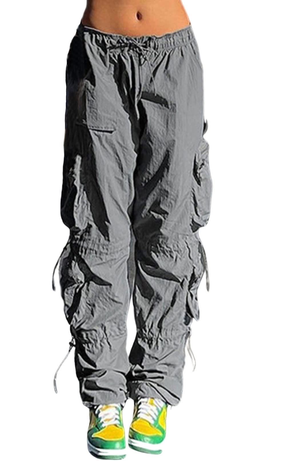 CHARTOU Women Straight Leg Cargo Pants Elastic Waist Long Trousers Multi Pockets Joggers