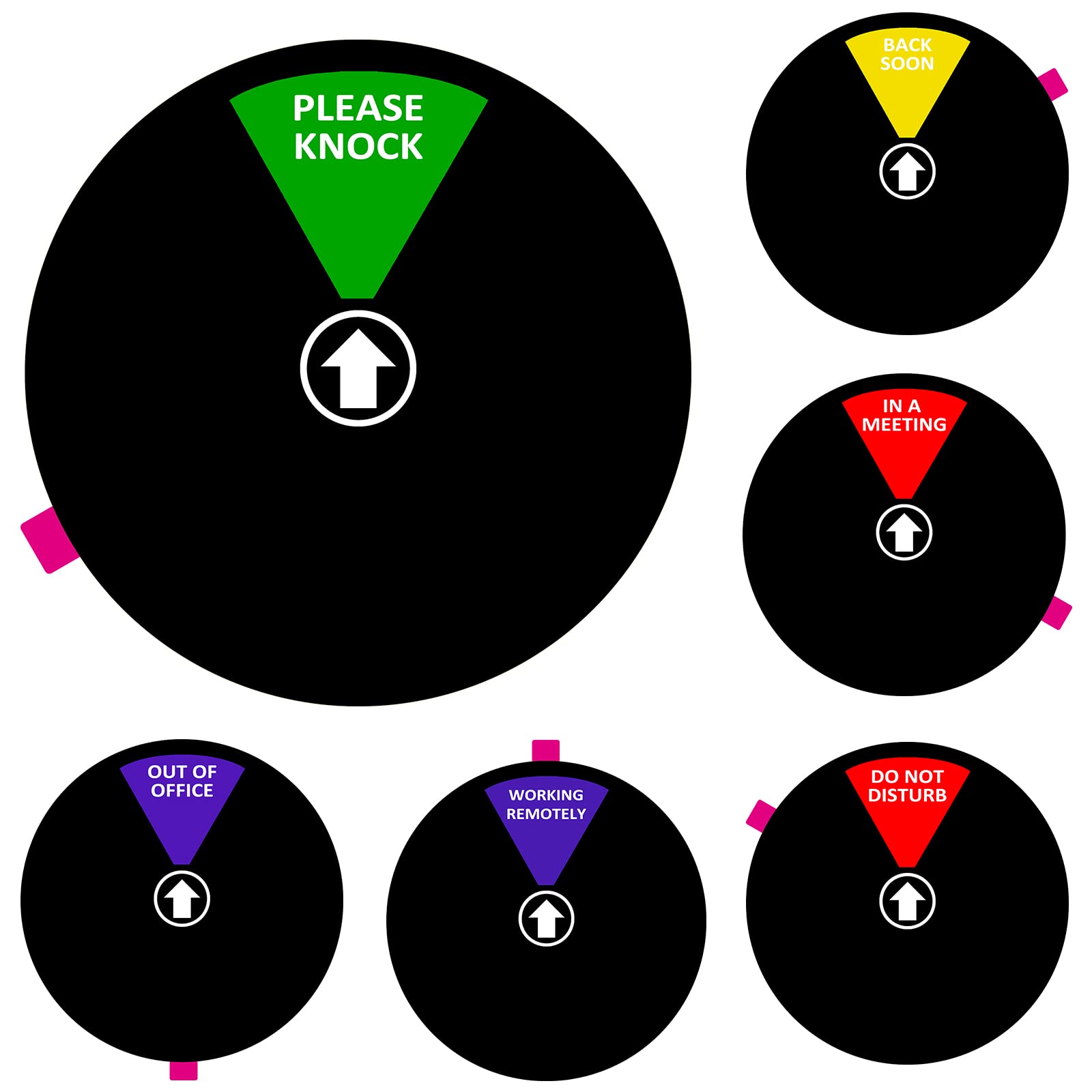 Office Privacy Door Sign - 6 Inch Do Not Disturb, Come in Welcome, Out of Office, in a Meeting, Back Soon, Working Remotely - for Home Conference Supplies (Black)