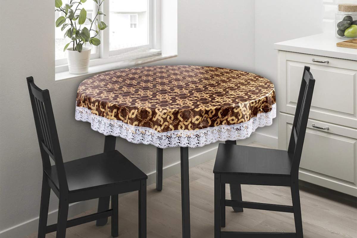 The Furnishing Tree Round Shaped WxL 48x48 Inch Center Table Cover Trellis Pattern Brown, Waterproof PVC-picture-20