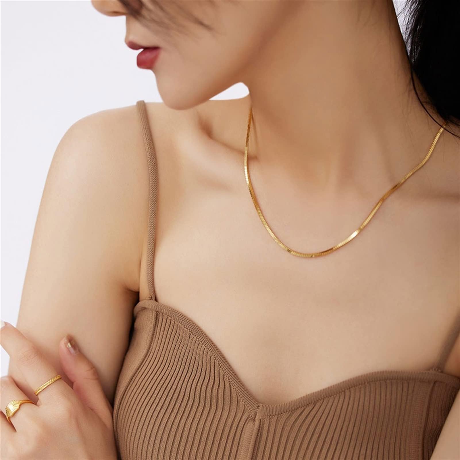Collares colgantes Personalidad de la Cadena gruesa Cuadrado Oro Clavícula 925 Collar de plata para mujer
