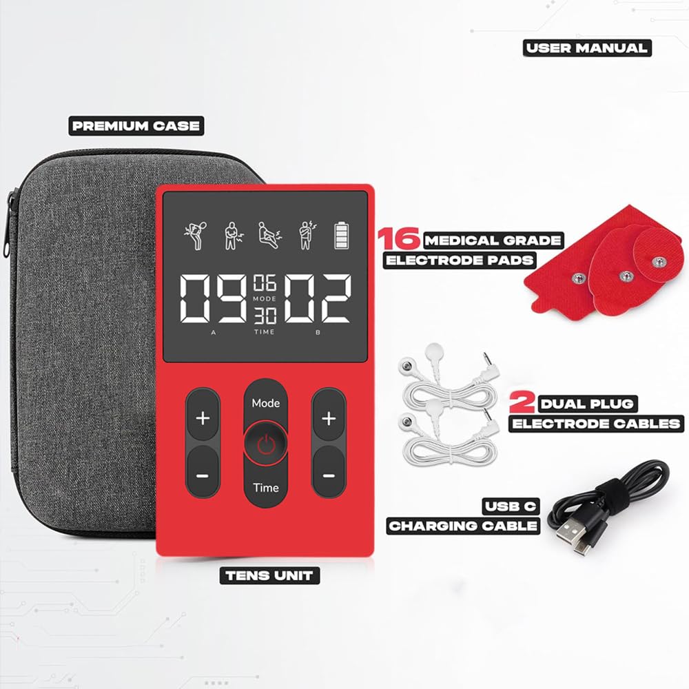 Electroestimulador Muscular, TENS/EMS de Masaje Terapia Maquina, 2 Canales | 12 Modos + 36 Niveles de Intensidad | 16 Electrodos, para Aliviar el Dolor Muscular y Fortalecer los Músculo