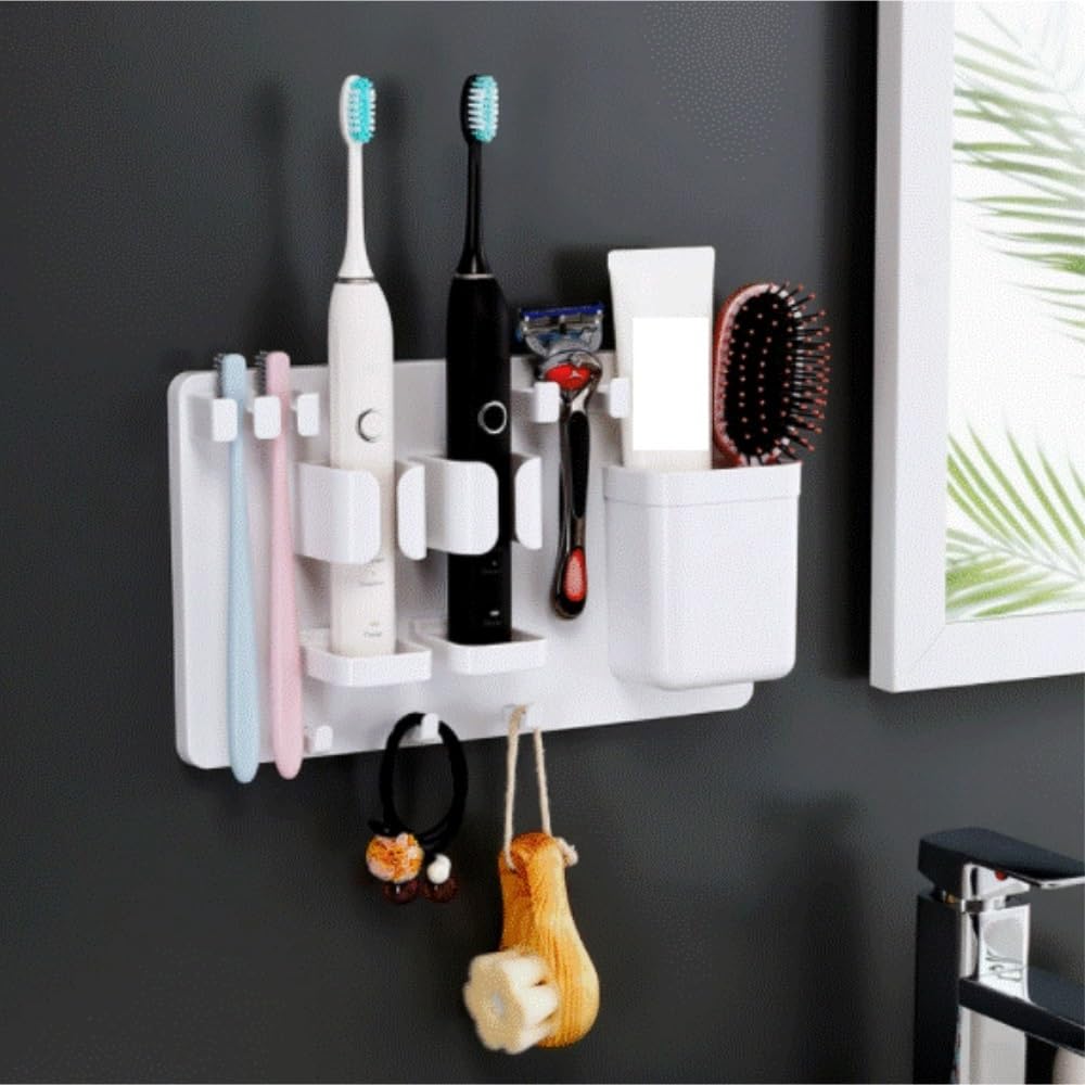 Portacepillo Dientes Estante De Almacenamiento For Baño, Juego Soporte For Cepillo Dientes Montado En La Pared, No Requiere Perforación Organizador(1pcs)