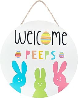 Easter Welcome Wreath, Cute Bunny Happy Easter Signs for Front Door, Wooden Easter Decorations Indoor Home Decor for Front Porch Window Wall Farmhouse Indoor Outdoor