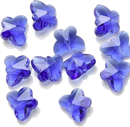 Miniatura 2 de Creative Club 20 cuentas de cristal de mariposa perforadas en el centro checo de 0.394 in (0.39 pulgadas) piedra natal azul zafiro de septiembre
