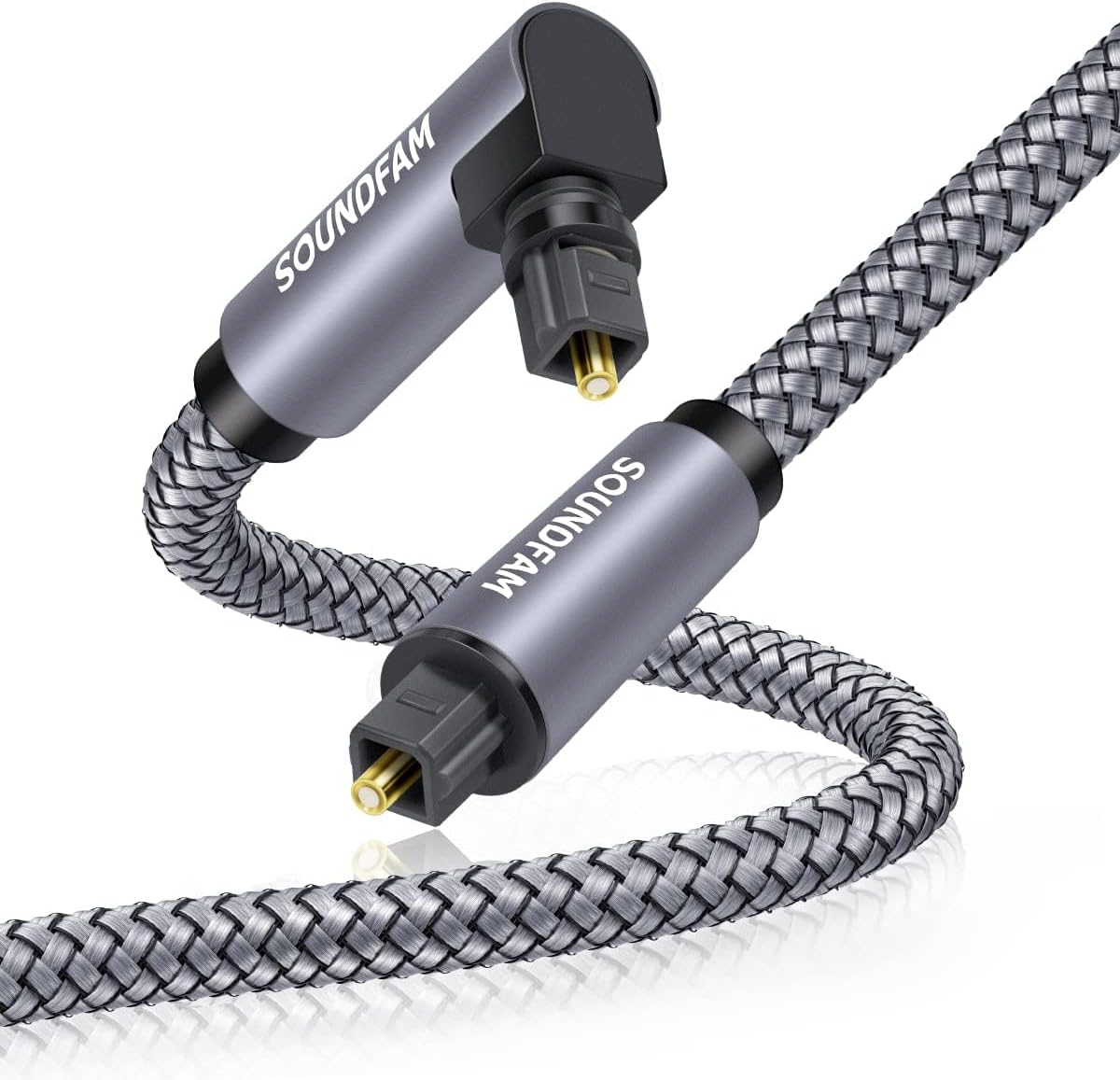 90 Degree Optical Audio Cable for Soundbar to TV, 1M, Grey, Toslink Digital Audio Cable