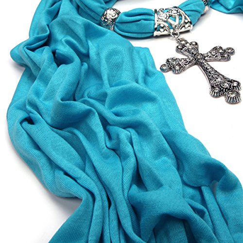 Elegant Cross Charm Pendant Jewelry Necklace Scarf - Diff. Colors Available3