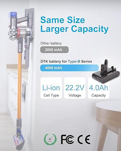 Miniatura 2 de DTK Batería de repuesto de 4000 mAh DC34 tipo B para aspiradora de mano Dyson DC31 DC34 DC35 tipo B, solo apta para tipo B (no compatible con tipo A)