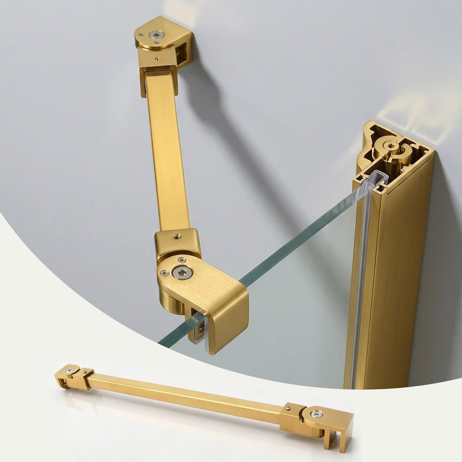 Shower Screen Support bar 16 24 36 48 60 in Shower Glass Support Bar, Shower Enclosure Stabilizer Rod with 180° Pivot, Wall-to-Glass Secure Fixed Brace Arm for Shower Door(Gold,27.6in/700mm)