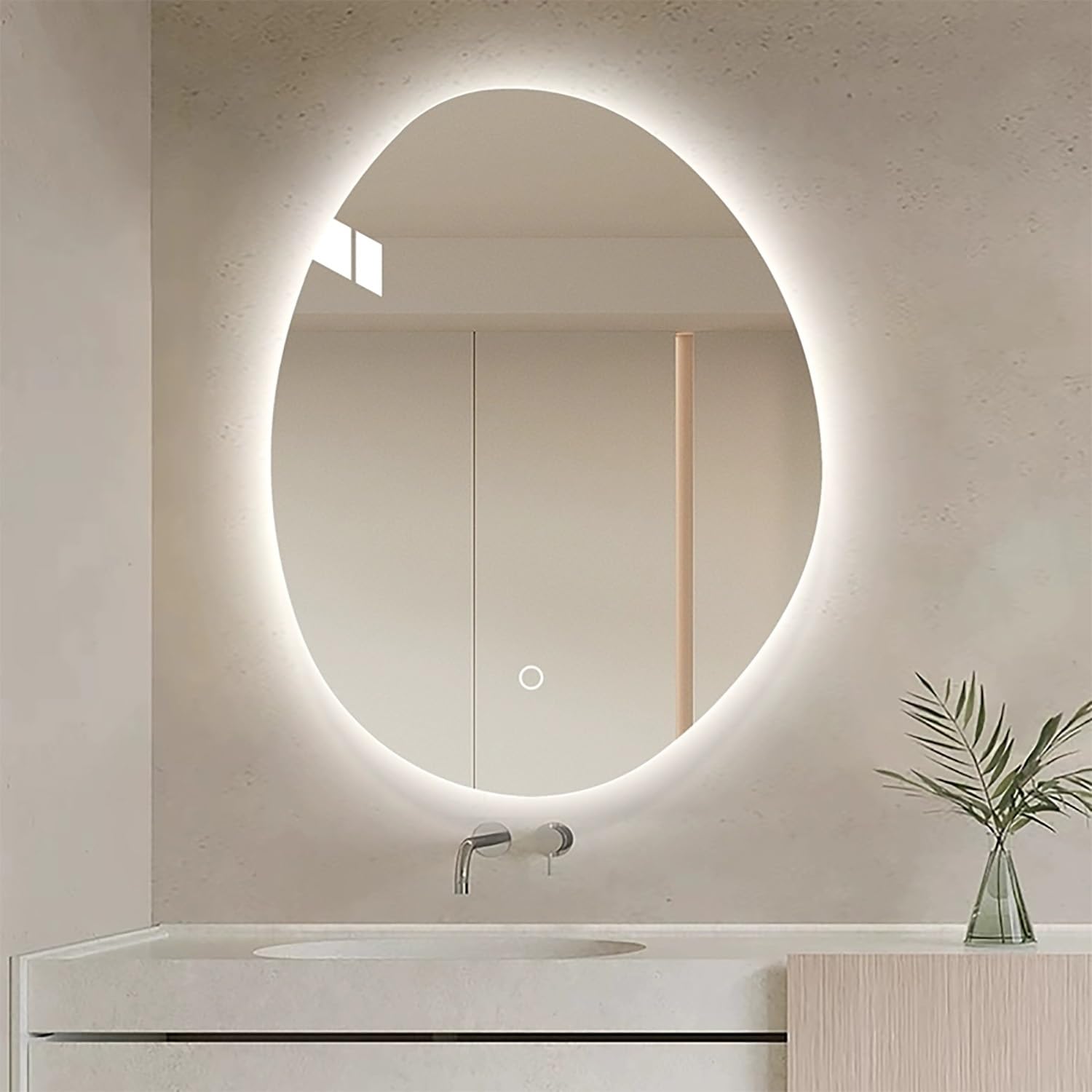 Miroir à LED asymétrique 90cm rétroéclairé de salle de bain avec fonction anti-buée tactile