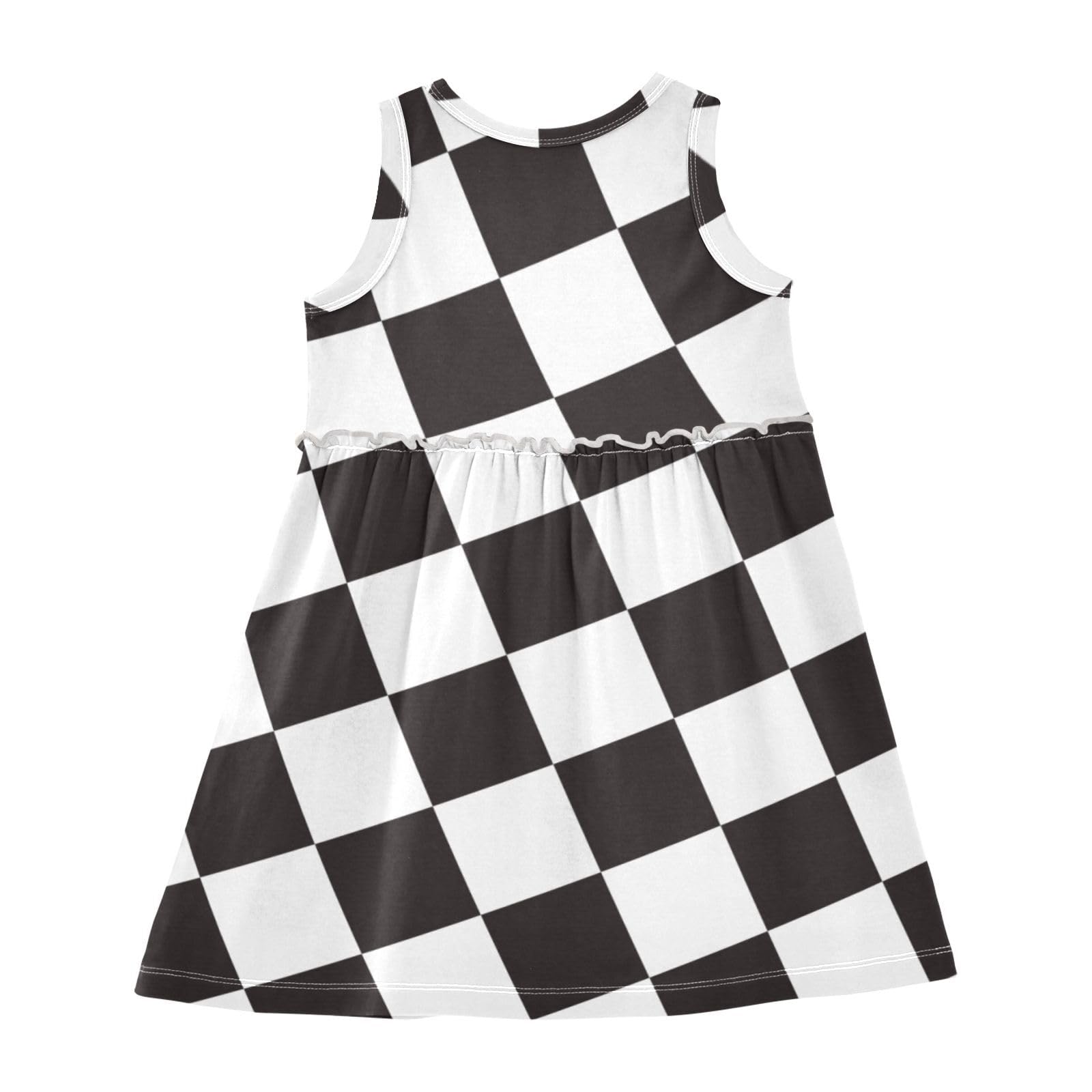 Aflyko Sleeveless Dress for Girl Winning Race Flag Casual Dress Loose Fit Sundress Summer Infant Tank Playwear Dance Dress Cute Kiddo Outfit 4T