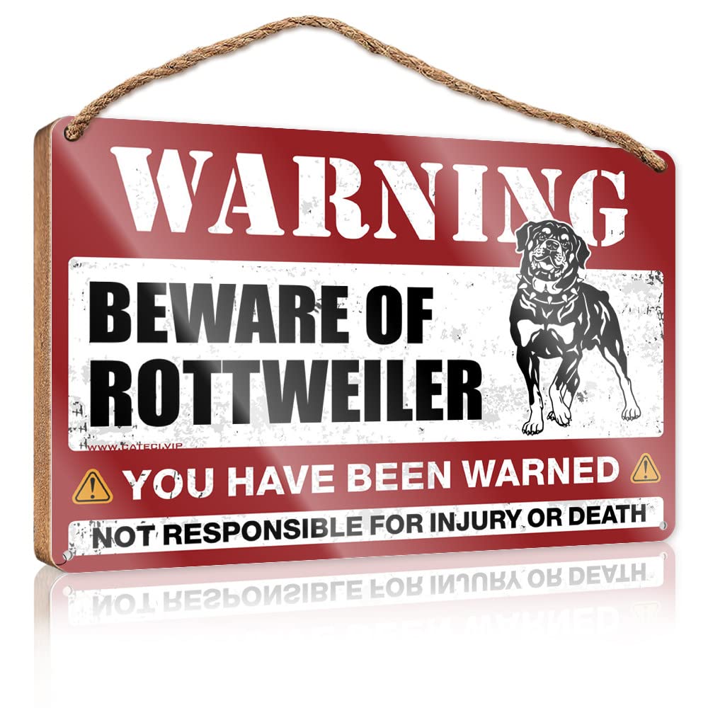FZFN Farmhouse Door Decor Beware Of Rottweiler Wooden Sign Summer Decorations For Home Summer Decorations For(23X35CM)