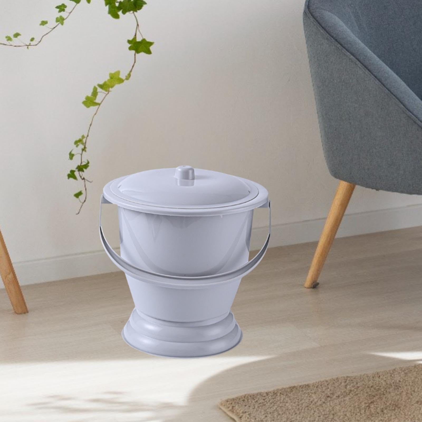 Generic Vaso Da Notte con Coperchio Chiuso E Robusta Maniglia per Il Trasporto, Robusto Vasino Domestico, Orinatoio, Secchio, PP, Facile Da Pulire, per Adulti, Grigio