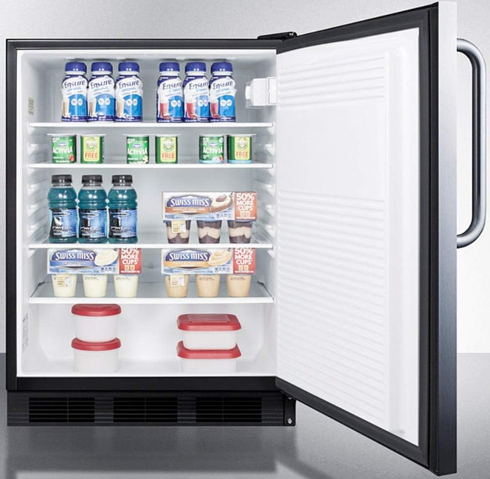 Summit Appliance AL752BKSSTB Freestanding ADA Compliant 24" Wide 5.5 Cu.Ft. All-Refrigerator for General Purpose Use with Auto Defrost, Stainless Steel Door, Towel Bar Handle and Black Cabinet