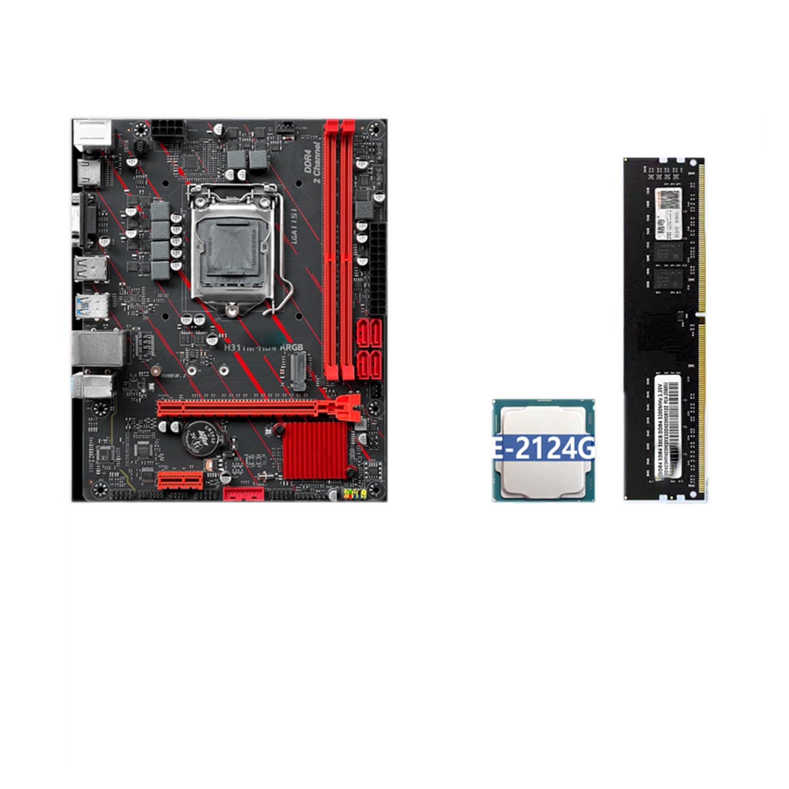 componenti pc Scheda madre Fit For JGINYUE H311M-HD 8th Xeon E-2124G 8GB 2666MHz CL19 kit Con iGPU DDR4 ARGB versione base TDP71W 4C4T L3cache 8MB