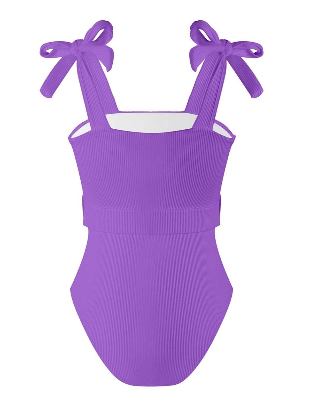 TSMEZA Women's One Piece Swimsuits Belt Tummy Control Bathing Suits Tie Shoulder Swimwear