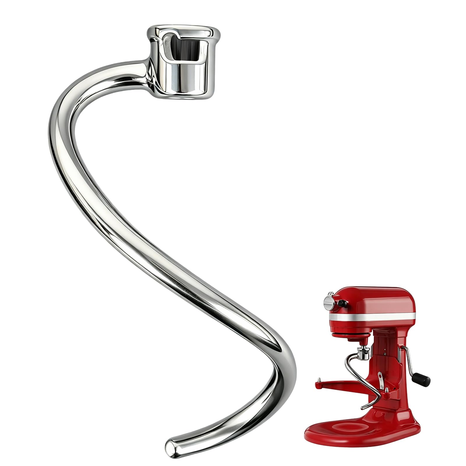 Stainless Steel Spiral Dough Hook Replacement for KitchenAid 6 Qt Bowl-Lift Stand Mixer, Fits Professional 600, Epicurean, KP26M1X, Heavy Duty Bread Dough Attachment, Dishwasher Safe
