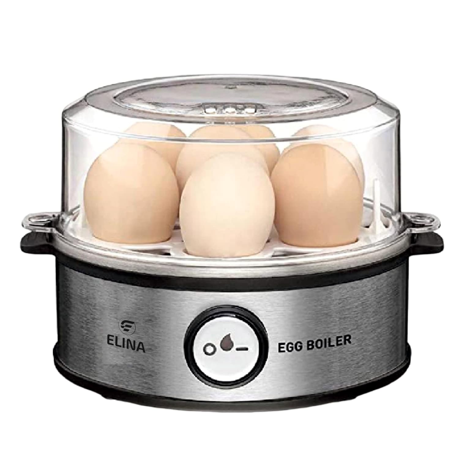Elina Smart Stainless Steel Egg Boiler | Boil up to 7 Eggs - 360 Watts | 3 Boiling levels: Soft, Middle and Hard | Automatic, Overheat Protection | Easy to clean | 1Year Warranty