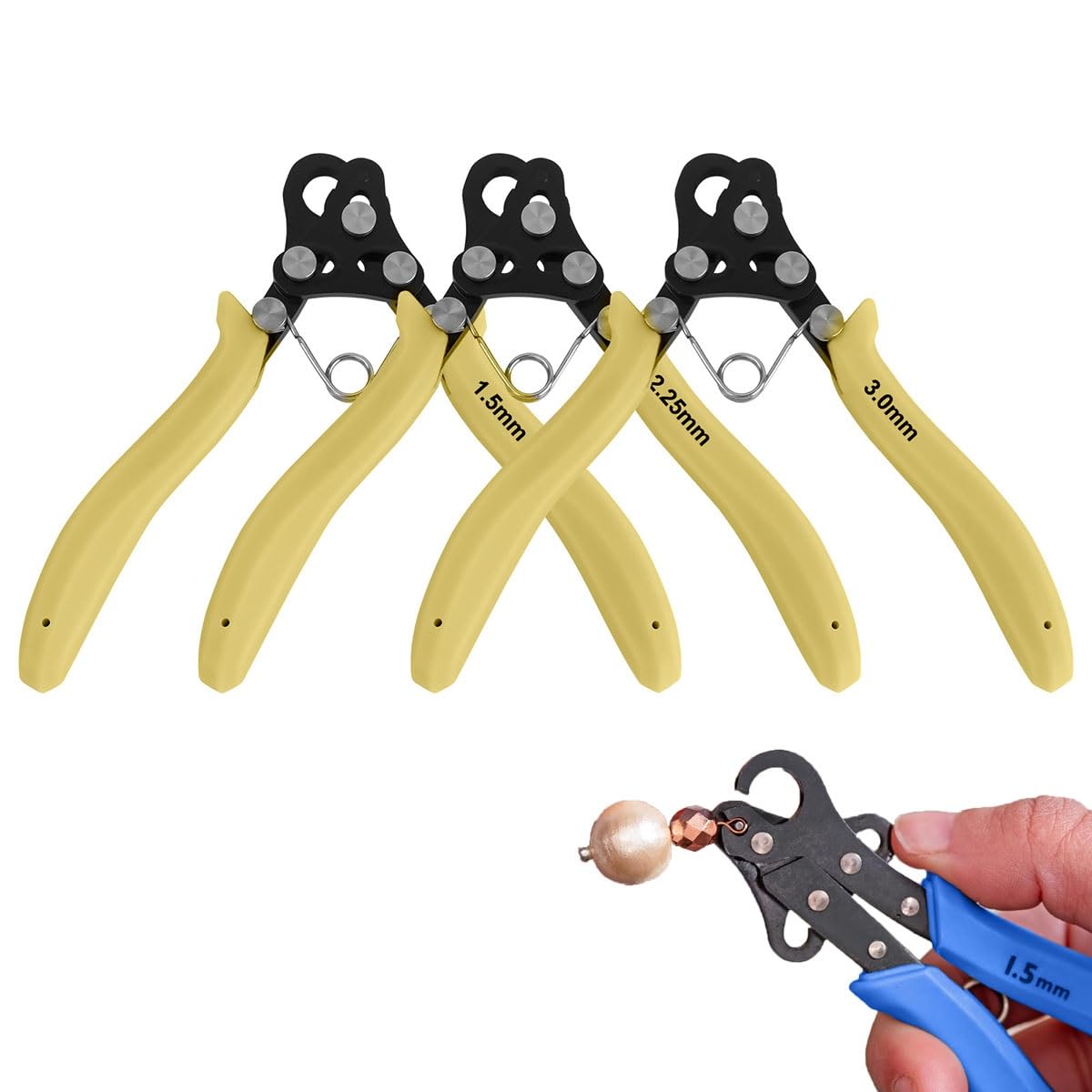 1 PCS Wire Rolling Plier Set, Multipurpose Jewellery Pliers, One-Step Looper 3 Mm/1.55mm/2.25mm, Wire Roll Pliers for Bending & Wrapping, for Necklaces, Bracelets, Earrings & Repairs(Yellow,2.25mm)
