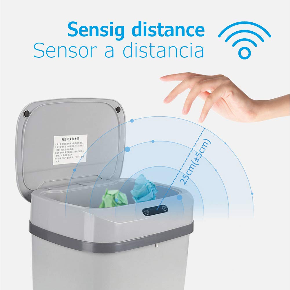 Cubo de Basura con Sensor Automático · Papelera Inteligente de 13 Litros para Cocina, Dormitorio, Baño y Oficina · Color Gris