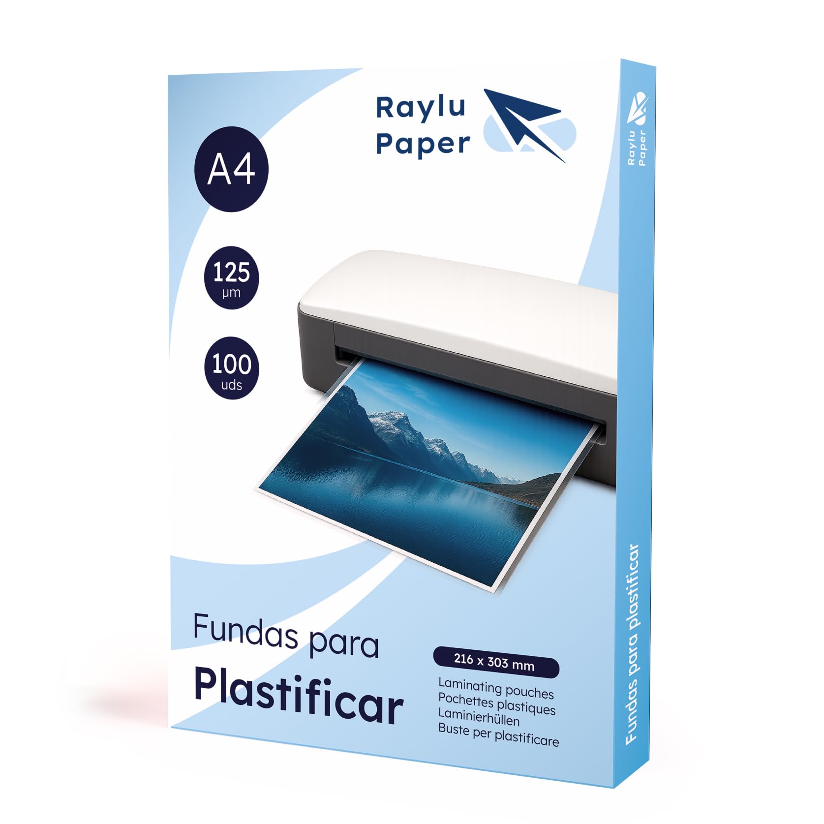 RAYLU fundas plastificar A4 125 micras transparentes brillante pack 100
