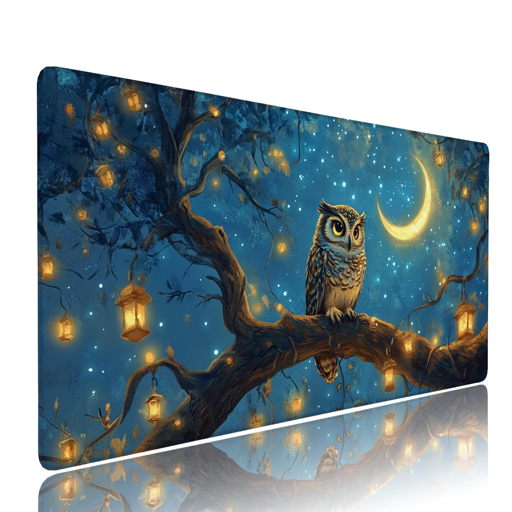 Alfombrilla de Mouse para Juegos, Blu, XXL, Antideslizante, Impermeable, Diseño de Gufo, Extendido, Grande, 1200x600x3mm, para PC, Laptop, Ufficio, Famiglia d-804