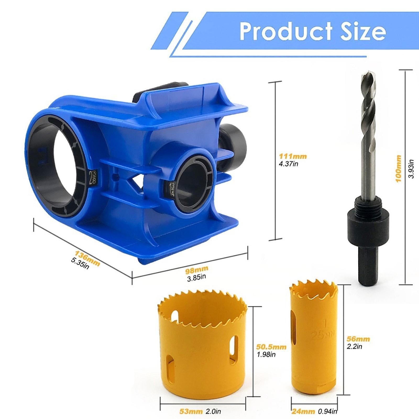 F Fityle Kit de instalación de cerradura de puerta, 2 bujes ajustables, máquina de mortaja, cerraduras, abridor de orificios, diseño de abrazadera en C, Azul