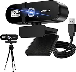 Webcam Full HD 1080P para Notebook com Microfone — Plug & Play USB, Ângulo Ajustável 360°, Tripé Incluso + Proteção de Privacidade — Ideal para Home Office, Streaming e Videochamadas (1080P)