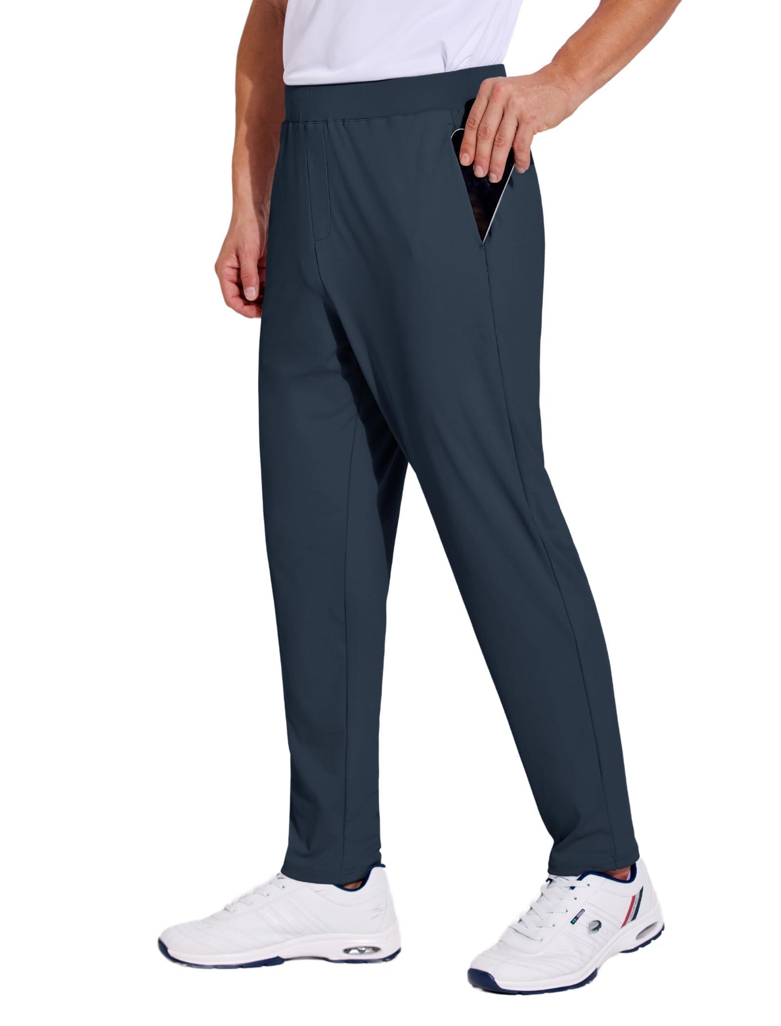 PINSPARK Men's Golf Pants Stretch Lightweight Quick Dry Pants UPF50+ Elastic Waist Pants with Zipper Back Pocket Joggers