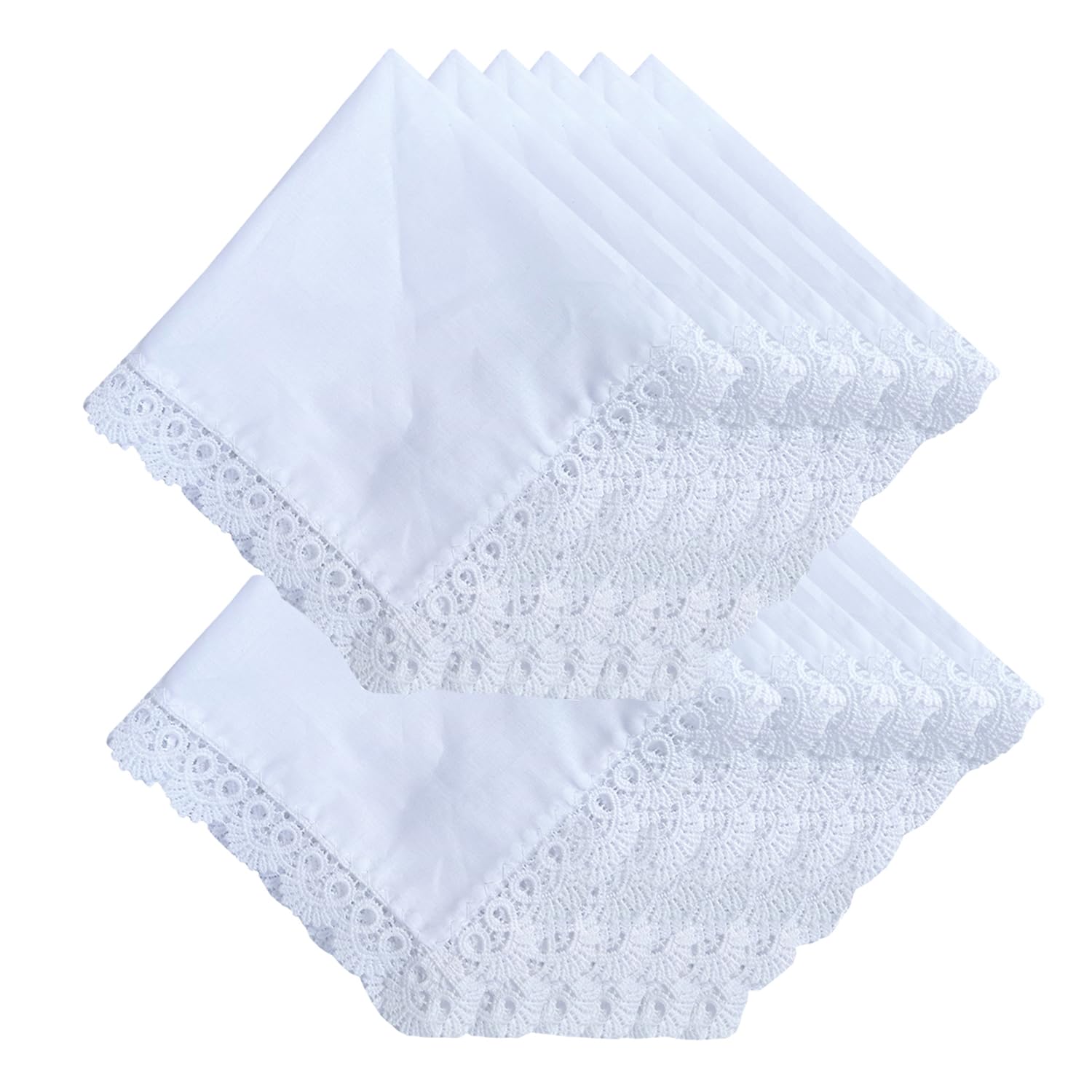 MemoryHanky Ladies Bridal Wedding Crochet Lace Handkerchiefs 60s Cotton Hankies Size 11.8", H4-12pcs, One Size