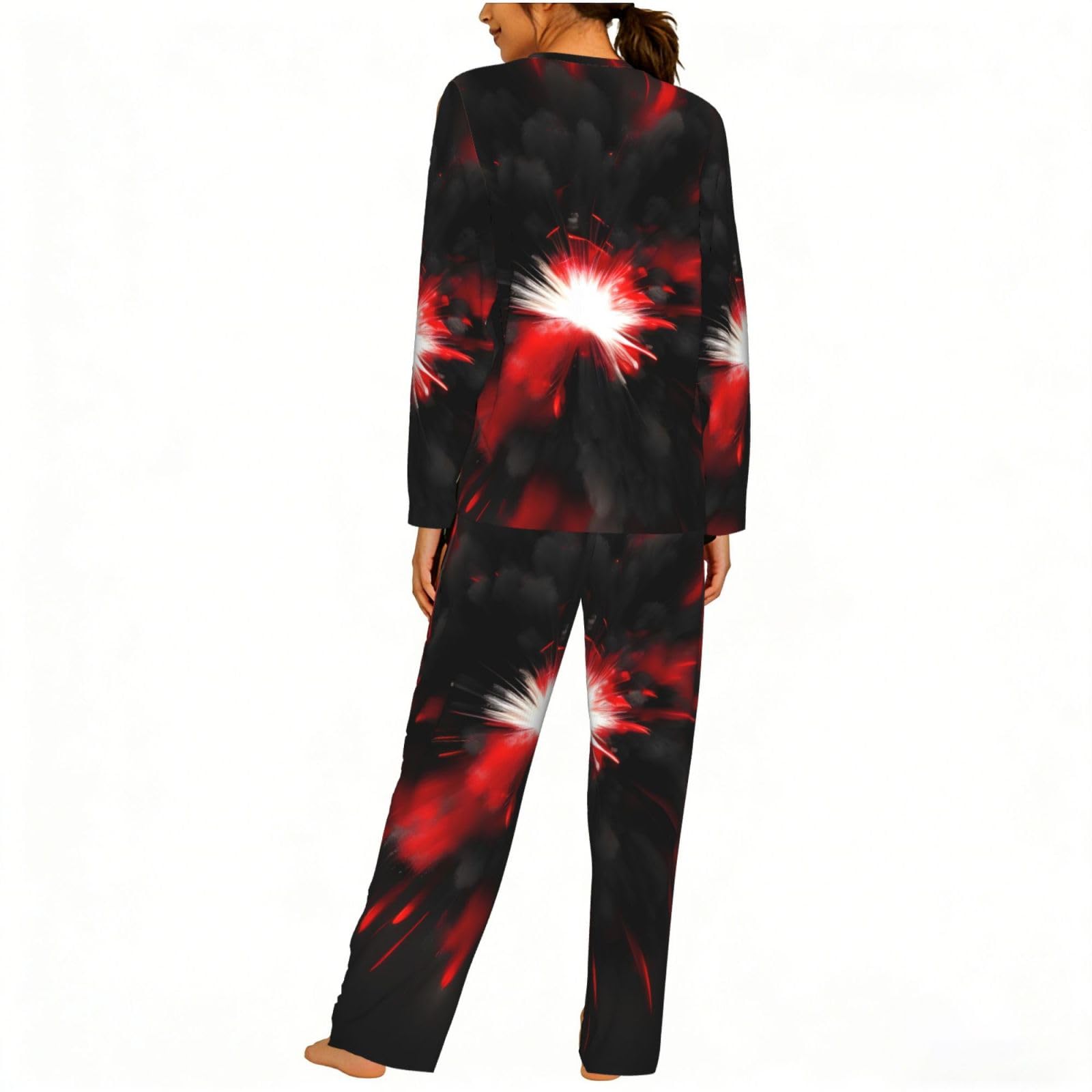 Explosion Burst Red Black Print Donna Manica Lunga Pigiama Vacanza Yoga Casual Gite Confortevole Pigiameria Regalo