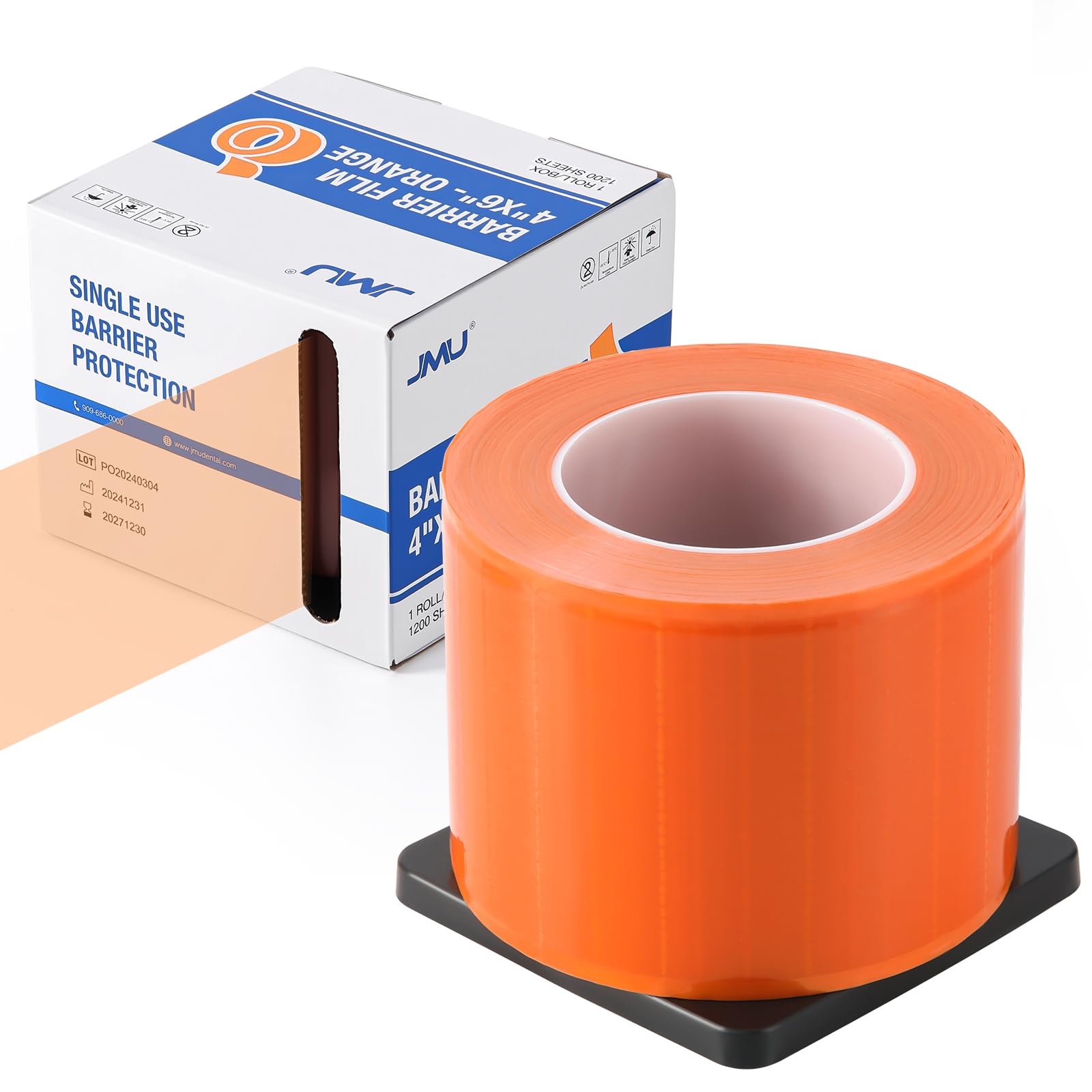 JMU Barrier Film, Barrier Film Tattoo 4" x 6" Barrier Tape, Dental Barrier Film Roll, Orange (1 Rolls, 1200 Sheets)