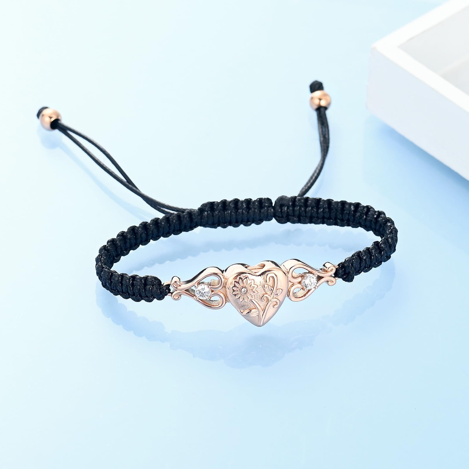 QGJNSGC Double Heart Cremation Bracelet for Ashes for Women Stainless Steel Sunflower Urn Bracelet Memorial Jewelry Loved Ones Human Pet Funeral Keepsake Gift Adjustable Bangle - Image 3