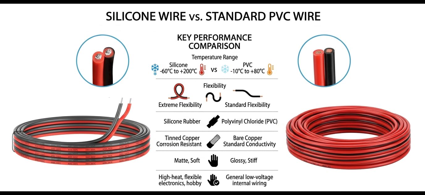 EvZ Elektrischer Silikondraht, 12 Gauge, 10 m, 12 AWG, flexibles 2-Leiter-Parallelkabel, 2-polig, rot/schwarz, hochtemperaturbeständig, einfarbige LED-Streifenverlängerung