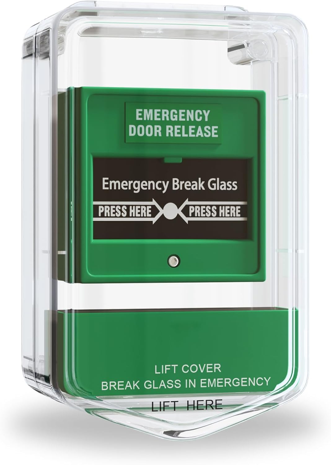 Emergency Door Release Break Glass Call Point | Green Plastic Surface Mount | Double-Pole Manual Override for Magnetic Locks Access Control (Call Point with Alarm Cover)