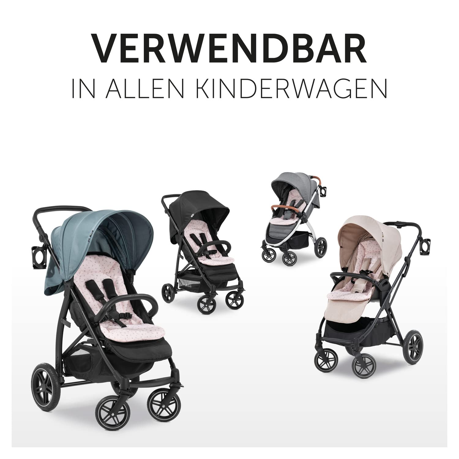 hauck Sitzauflage für Buggy & Kinderwagen 70 x 37 x 3 cm, Flowers Rose | Atmungsaktive Baumwolle für Sommer, Buggy Einlage mit 7 Gurtschlitze passend für hauck Kinderbuggys & Fahrradanhänger