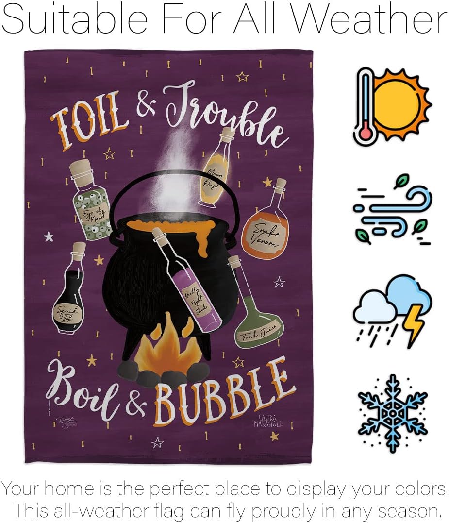Toil And Trouble House Flag - Pack Fall Halloween Witch Trick or Treat Spooky Night Black Cat Season Autumntime Pumpkin USA Vintage Applique - Banner Small Garden Yard Gift Double-Sided 28 X 40