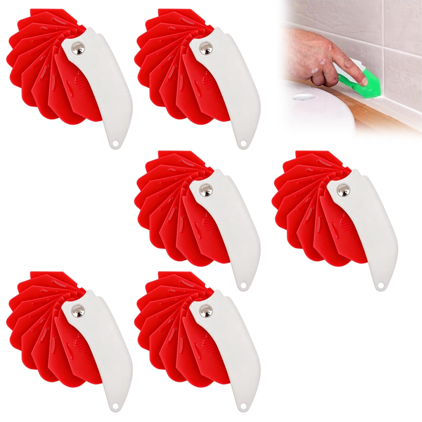 Multipurpose 9-in-1 Spatula Caulking Tool, ABS Folding Smooth Seam Tool, Grout Removal Tool, for Grout and Sealant Application in Bathroom, Kitchen (6PCS-R)