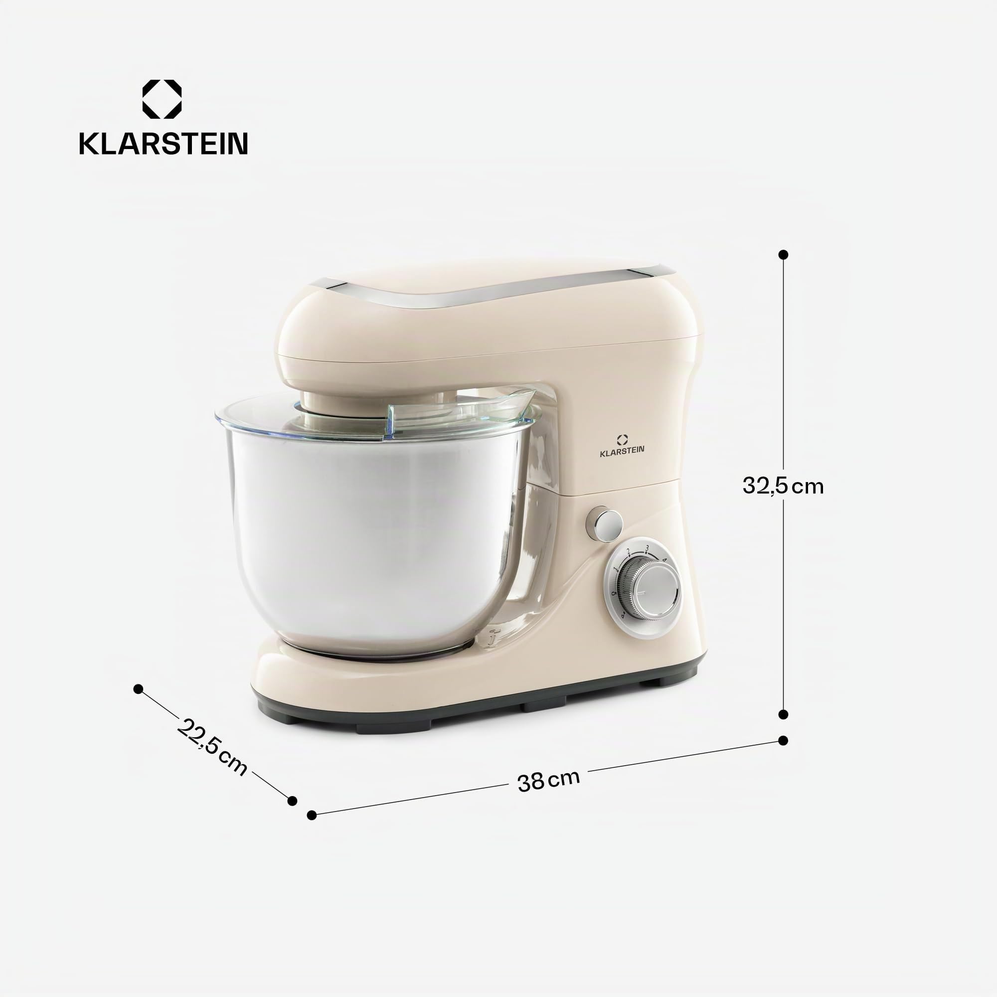 Klarstein Knetmaschine Küchenmaschine zum Backen, 1300W Teigmaschine Klein, 6 Stufen, Schneebesen Rühr- & Knethaken, 5L Schüssel, Planetenrührwerk, Rührmaschine mit Mixer, Küchenmaschinen für Brotteig