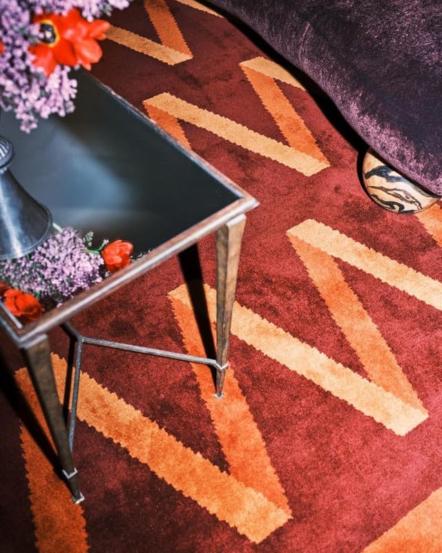 Red Geometric Zigzag Area Rug 10x14 ft (120x168 inches), Handmade Tufted Wool Carpet, Soft Plush Modern Contemporary Living Room Bedroom Floor Rug