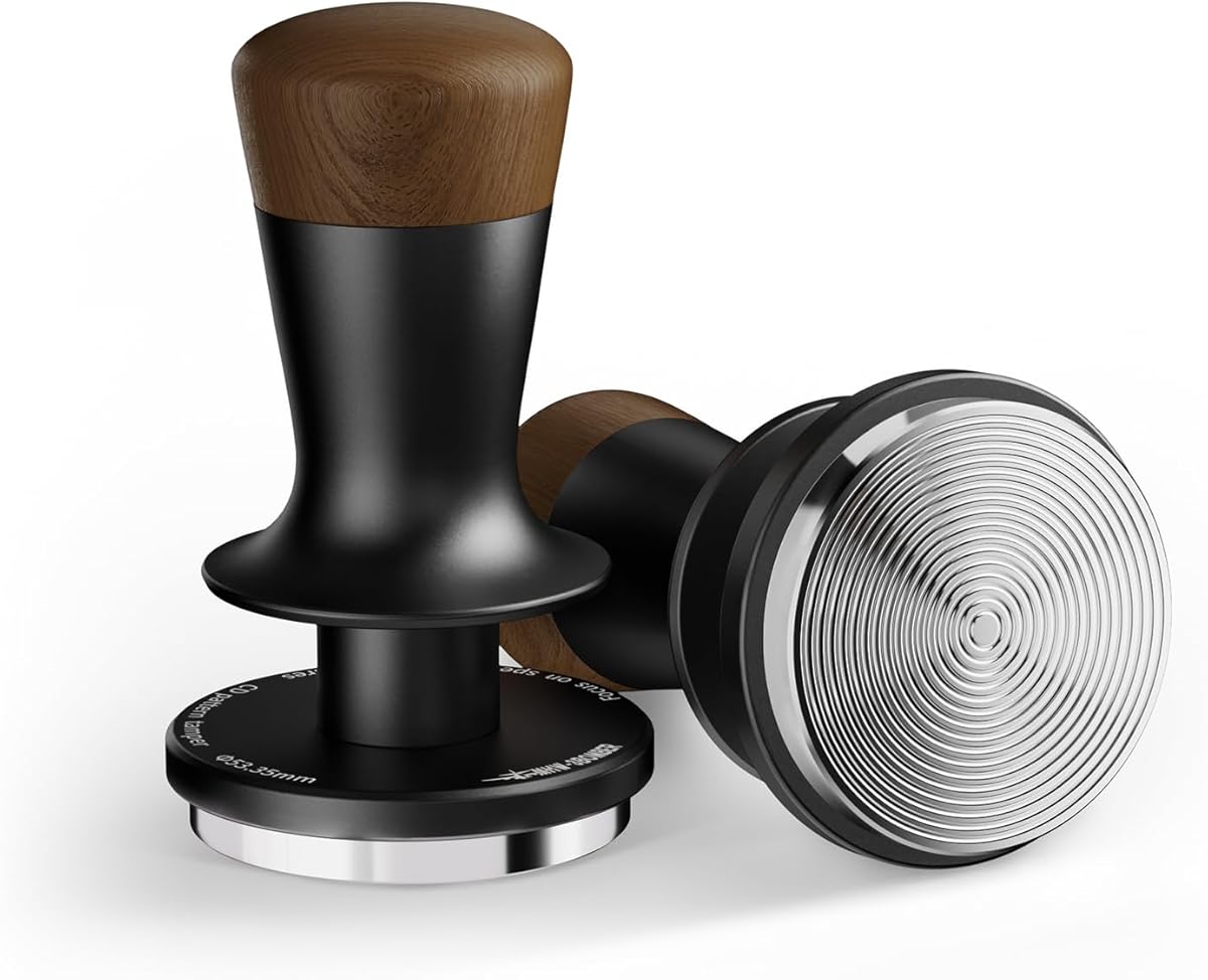 MHW-3BOMBER 54mm Espresso Tamper, Double Spring Loaded Tamper, Self Leveling Without Tilting, 53mm Coffee Tamper with Wood Cover, 53.35mm Ripple Base, T7127