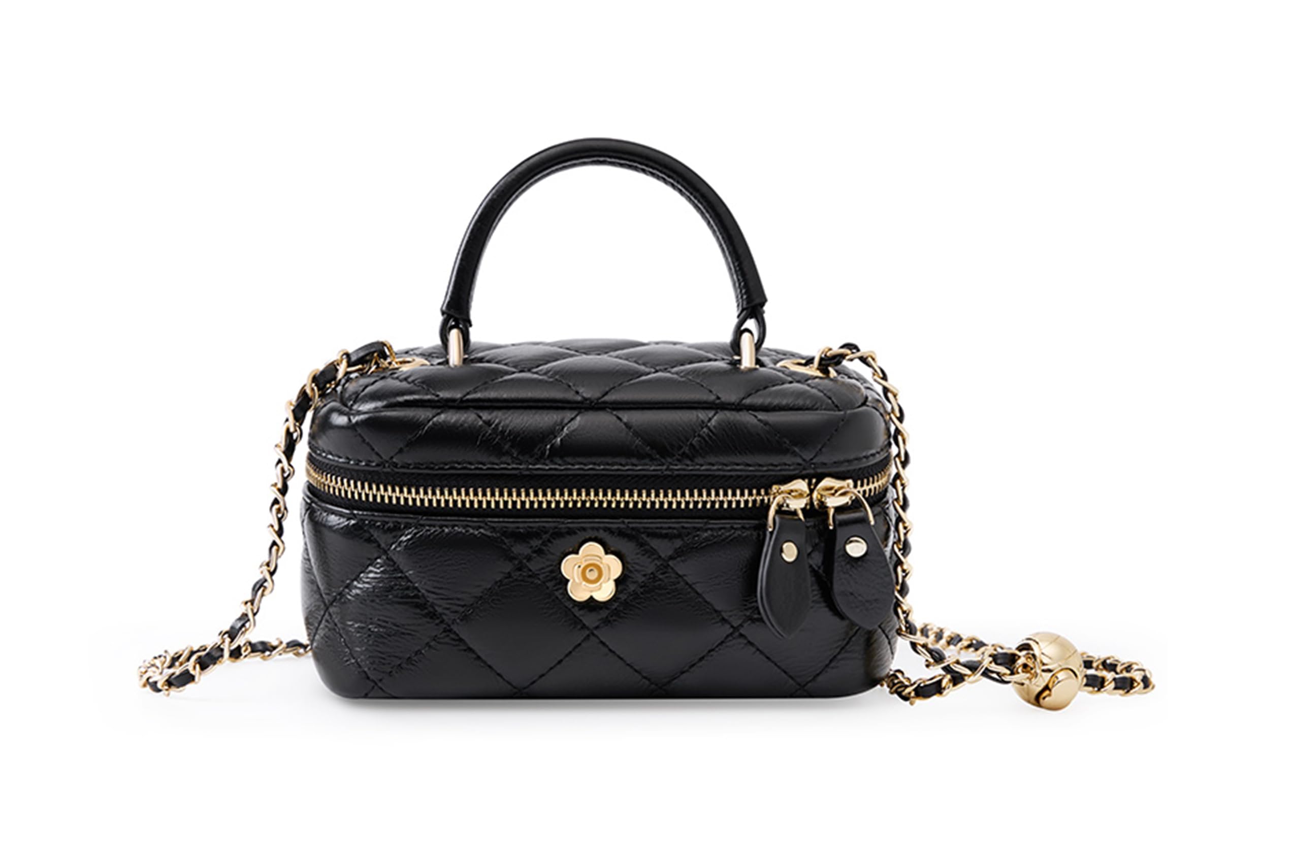 LANGSER Women Genuine Leather Satchel Classic Quilted Design Adjustable Chain Handbag Ladies Fashion Dinner Party Shoulder Bag