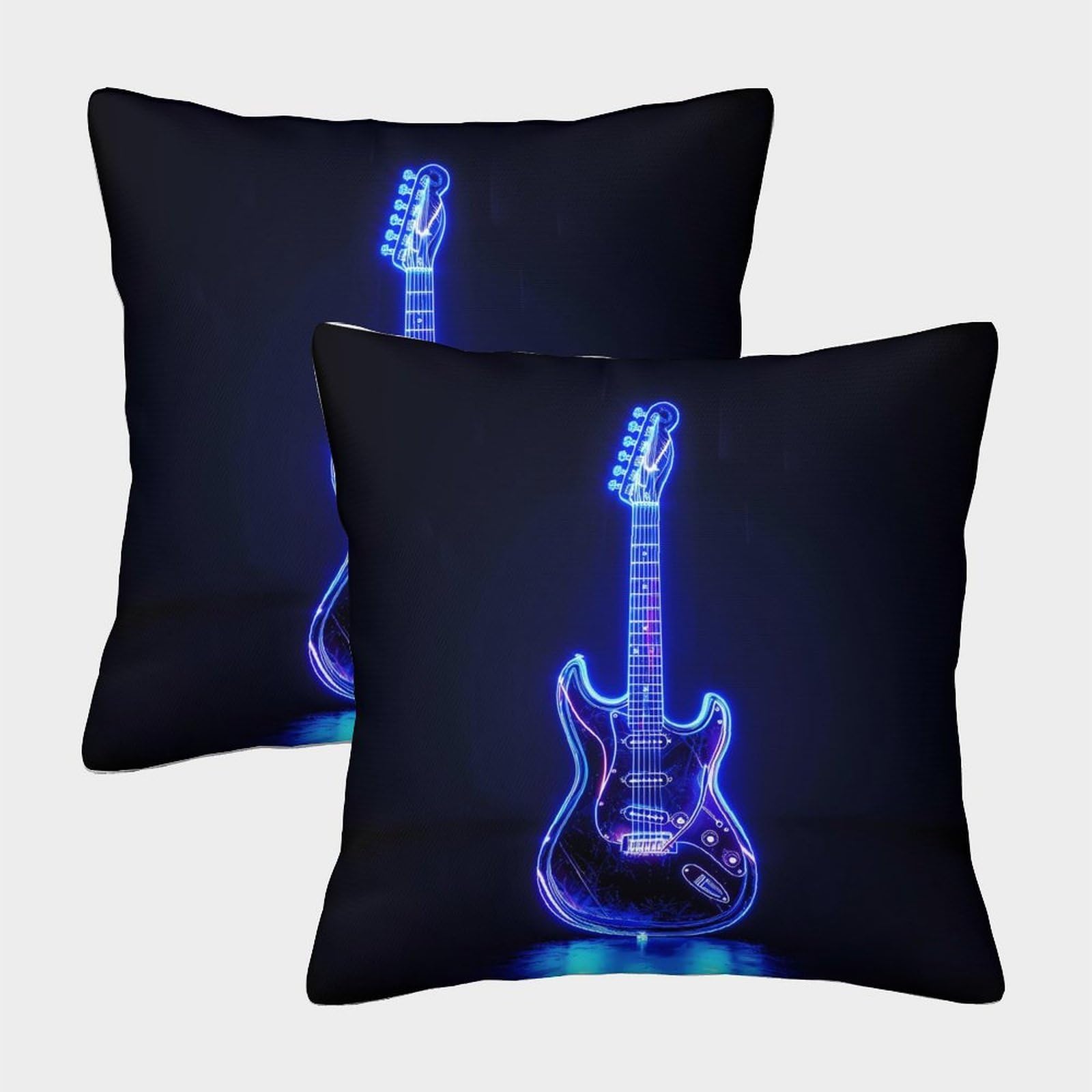 QFVANSIYO Luminous Guitar 3D Printed Microfiber Pillowcase for Adults Teens Bedroom Decor Breathable Guitar Pillow Cover Home 45x45cm