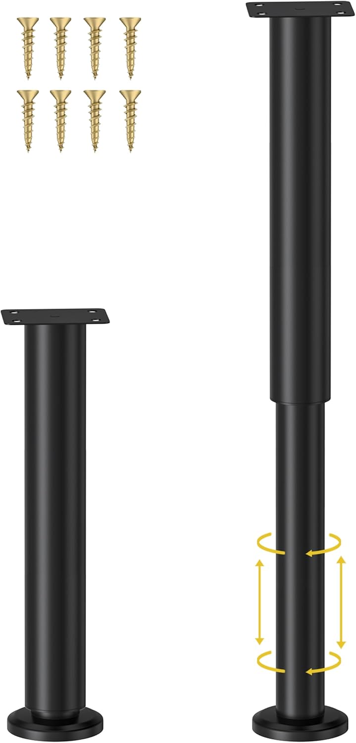 2 Pcs Adjustable Height Bed Support Legs for Bed Frame/Bed Center Slat, Metal Adjustable Furniture Legs 10-17 inch for Bed/Sofa/Cabinet/Couch/Dresser/Table,Heavy Duty Bed Replacement Legs