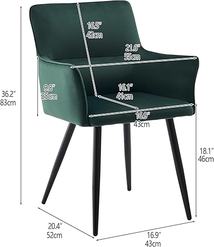Miniatura 10 de TUKAILAi Juego de 4 sillas de comedor de ocio, asiento tapizado de terciopelo con reposabrazos, respaldo y patas de metal, cómoda silla de salón