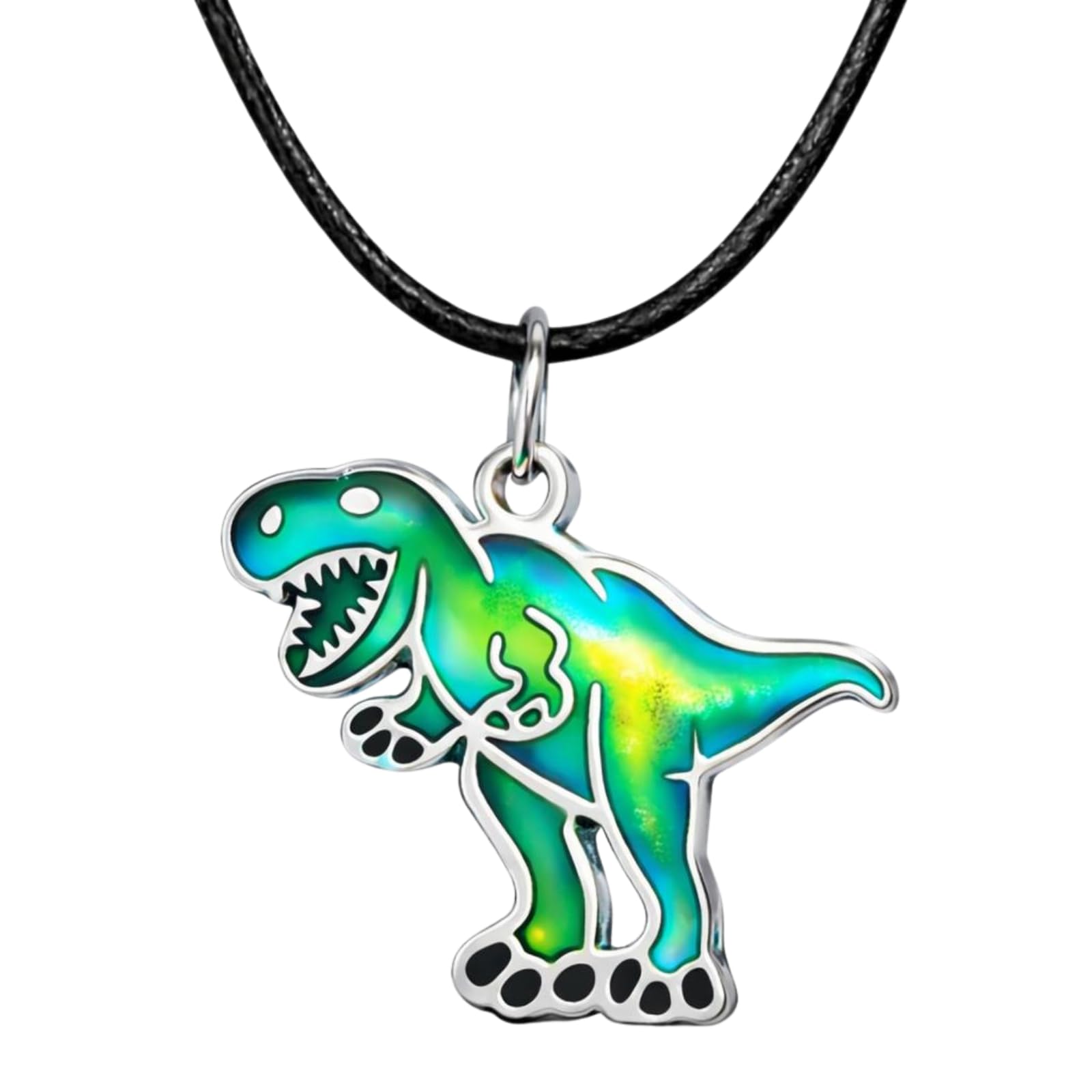 T-Rex Dinosaur Necklace, Stainless Steel T-Rex Pendant with Leather Cord, Fun Gift for Teens & Dinosaur Lovers