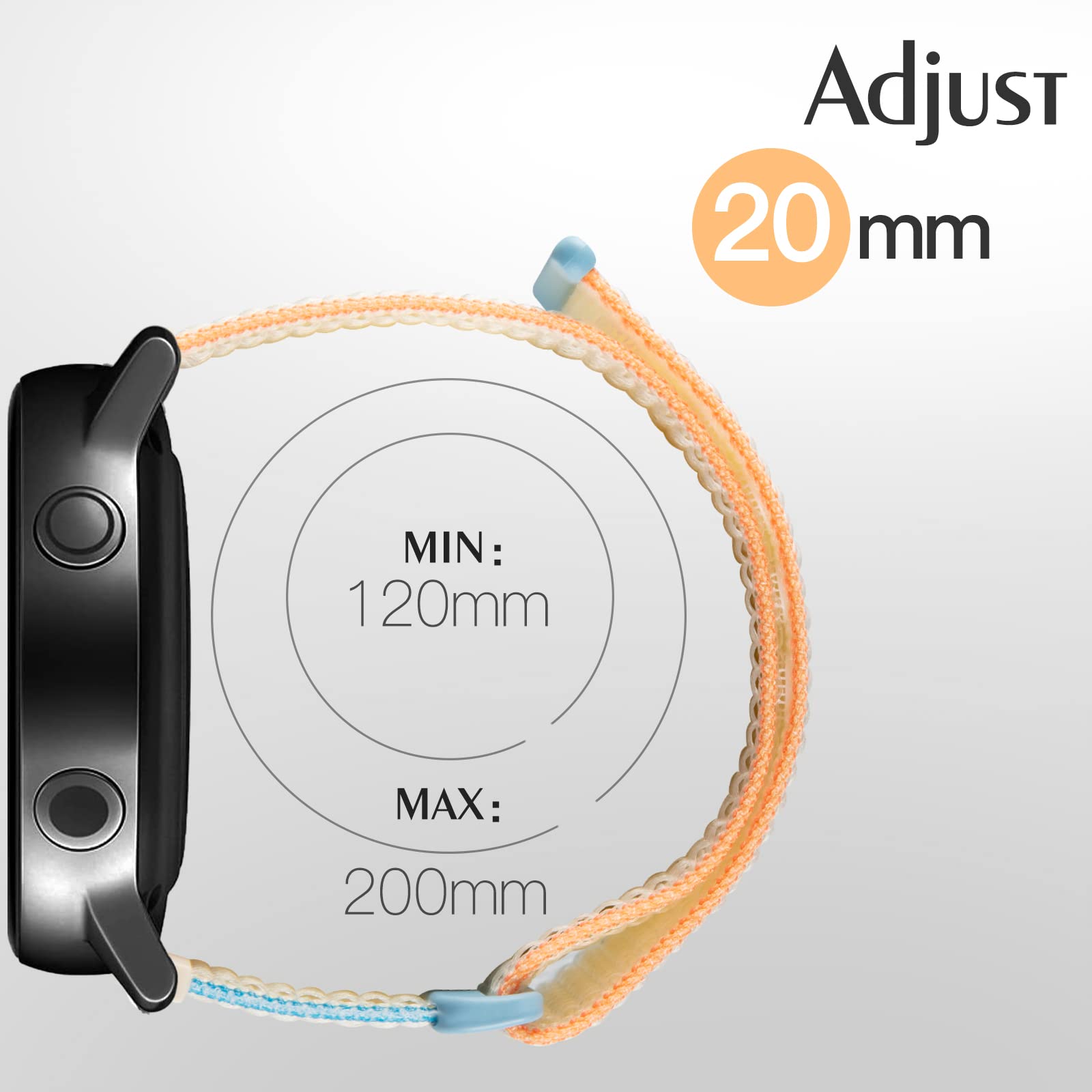Bracelet Nylon 20mm De Remplacement Pour Montres Garmin - Vivoactive 3, Forerunner 245/645 - Réglable Et Imperméable