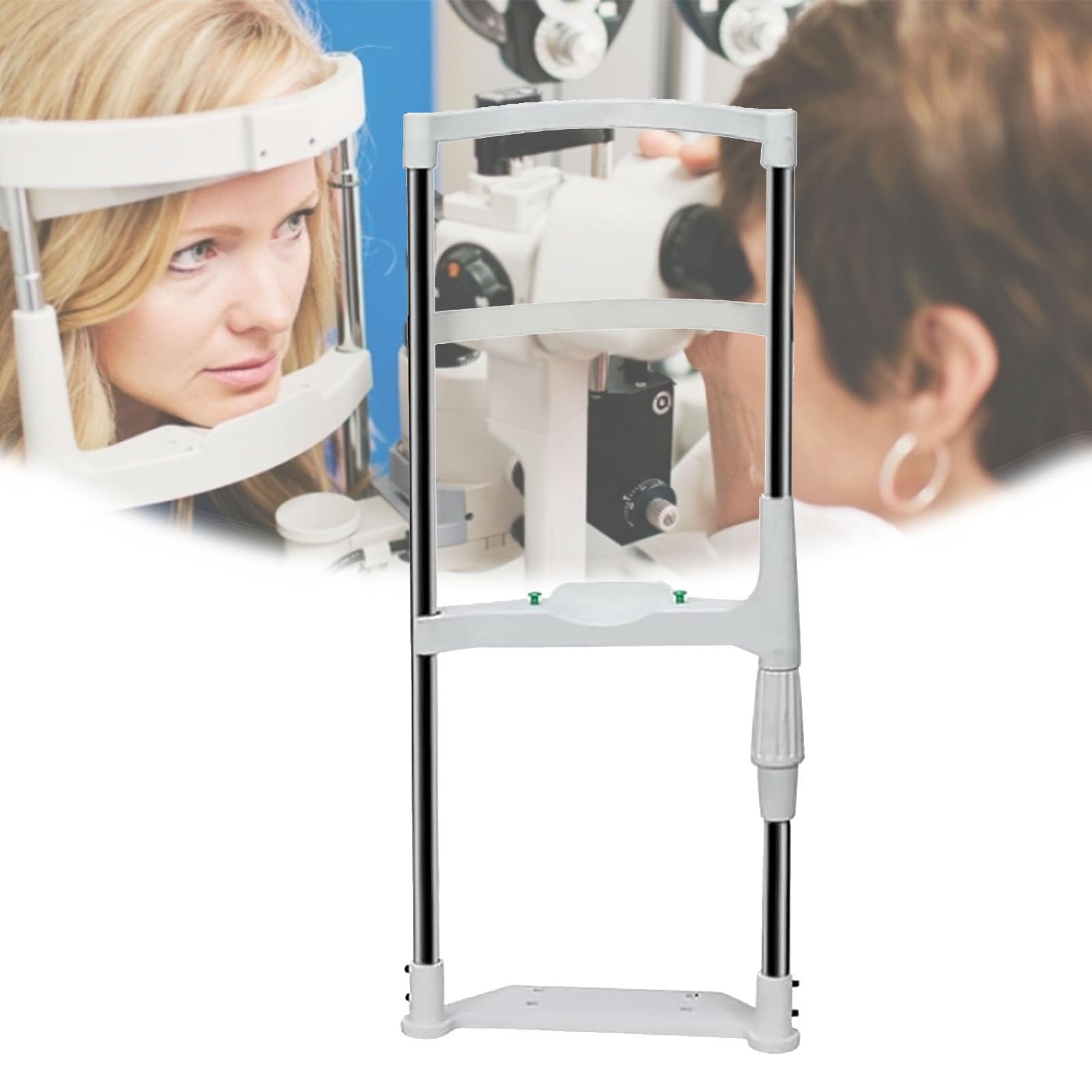 Soporte de barbilla ajustable para exámenes oculares y ergonomía en óptica