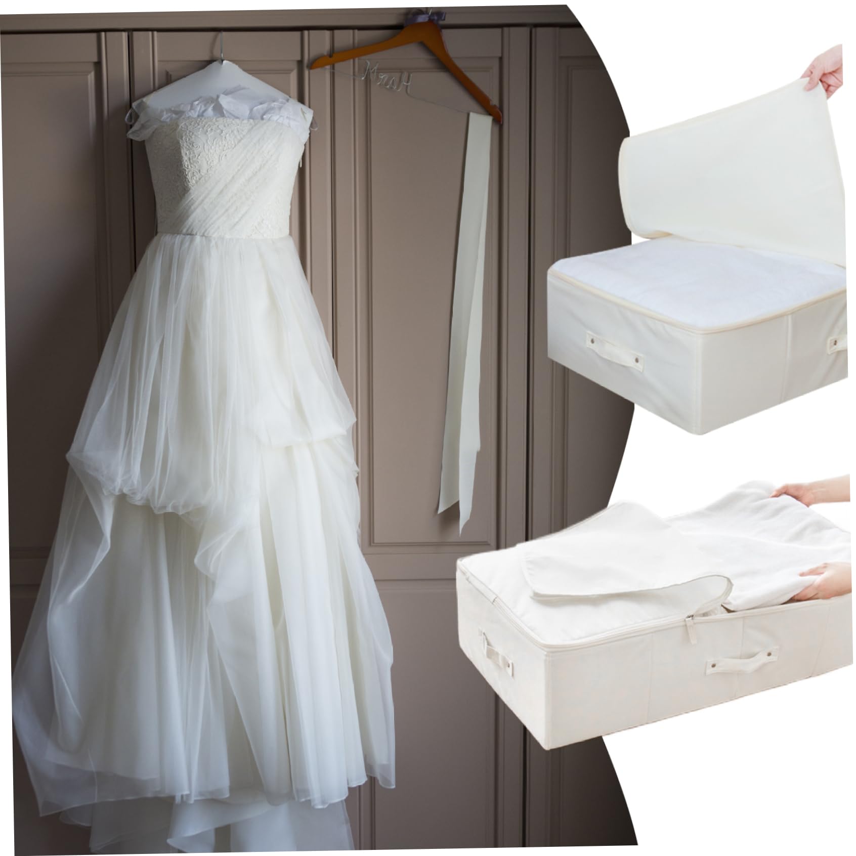 Aufbewahrungsbox für Hochzeitskleid, 71,1 x 40,1 x 17,5 cm, Hochzeitskleid, Aufbewahrungsbox, staubdicht, feuchtigkeitsbeständig, mit Reißverschluss, 
