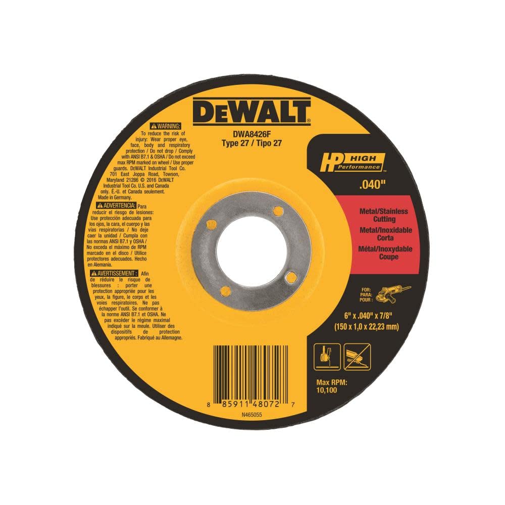 DEWALT DWA8426F T27 HP Fast Cut-Off Wheel, 6